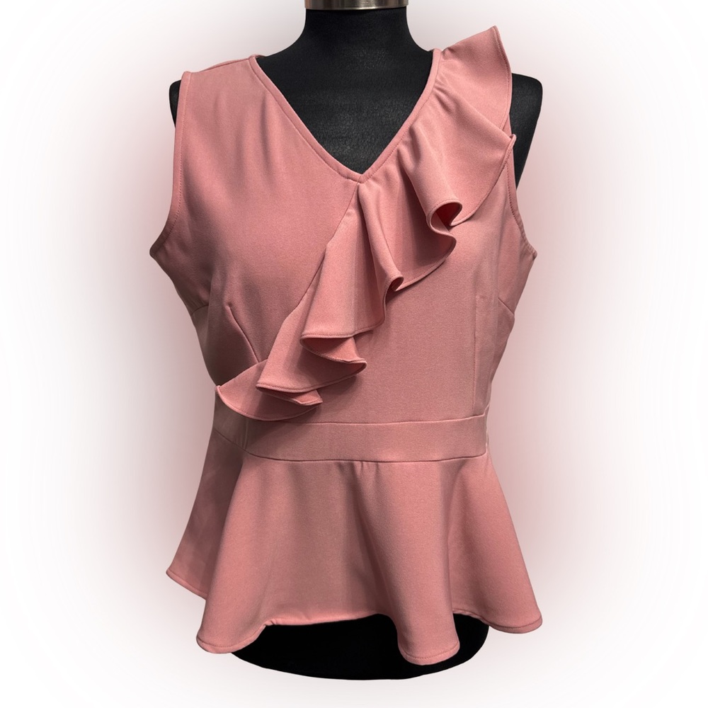 Femina Flaunt Pink Sleeveless Ruffle Peplum Blouse | Women’s Large